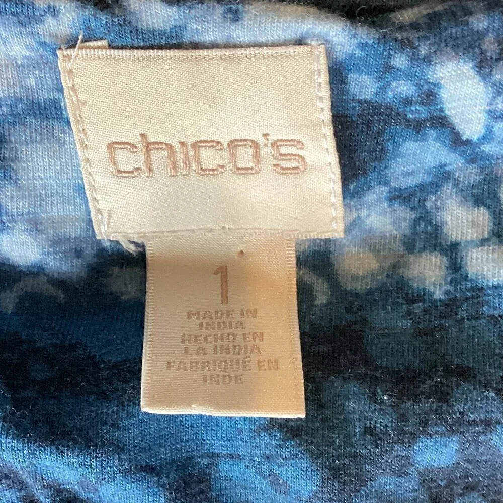 Chico's V-Neck 3/4 Sleeve Top Beaded Embroidered Sz 1 (M/8) #57B - Picture 7 of 9
